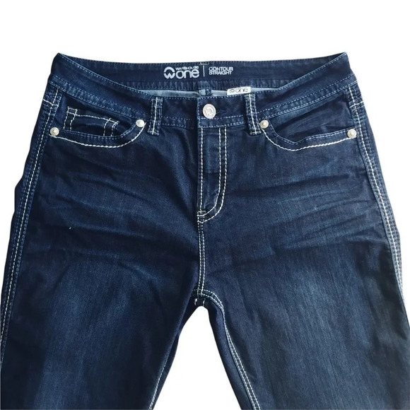 Warehouse One Dark Wash Denim Jeans Embroidery High Rise Straight  Leg 36 Reg - Picture 3 of 8